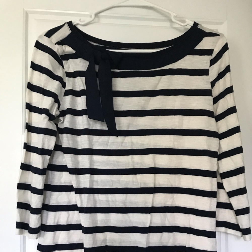Loft - Navy Striped 3/4 Sleeve Boatneck Top